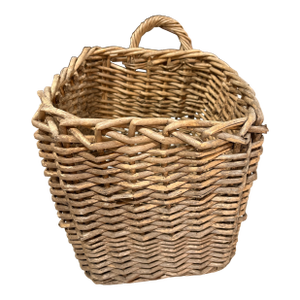 Vintage Kubu Rattan, Rare One Handled, Almost Square Gathering Basket for Cottage Core & Farmhouse Decor - See Pictures!