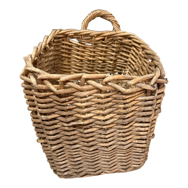 Vintage Kubu Rattan, Rare One Handled, Almost Square Gathering Basket - Rustic European - CottageCore - French Country - Farmhouse For Sale