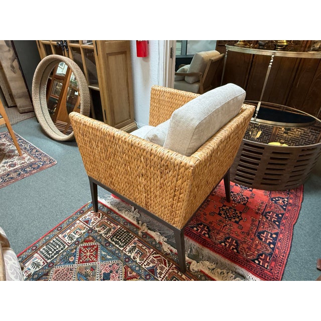 2020s Brownstone Seagrass + Linen Occasional Chair, Prototype For Sale - Image 5 of 12