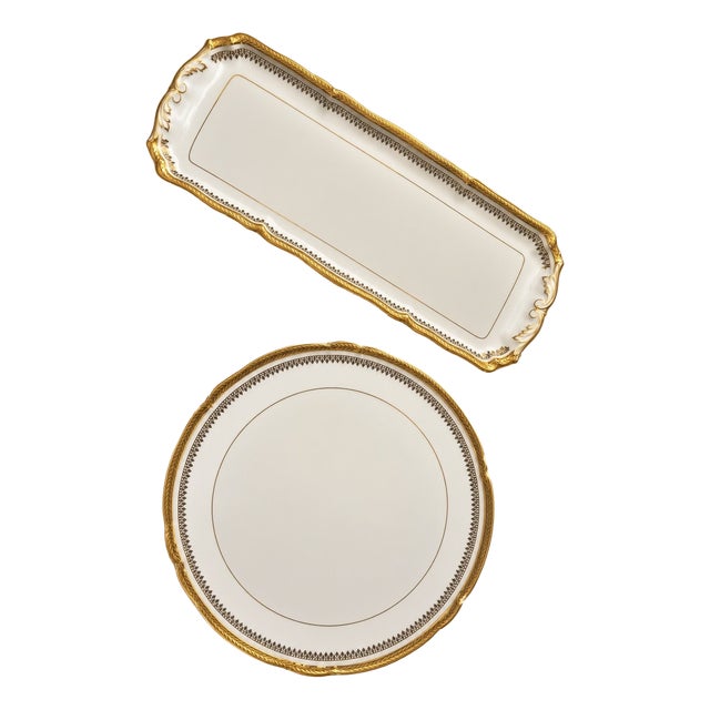 Louis XVI Style Tart and Cake Platter in Porcelain with Gilt Rim from Limoges, 1890s, Set of 2 For Sale