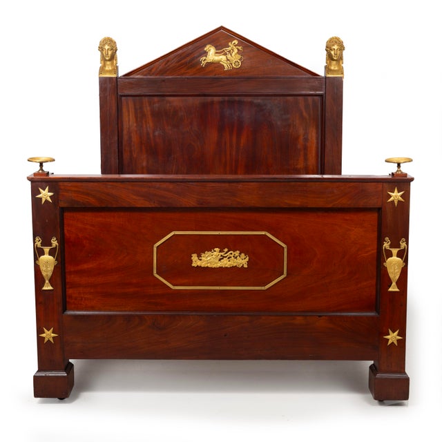 EMPIRE MAHOGANY AND GILT BRONZE MOUNTED BED BY FRANÇOIS HONORÉ GEORGES JACOB DESMALTER Paris, France circa 1805 to 1817...