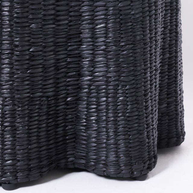 Black Pair of Black Woven Reed Ghost Drapery Stands For Sale - Image 8 of 8