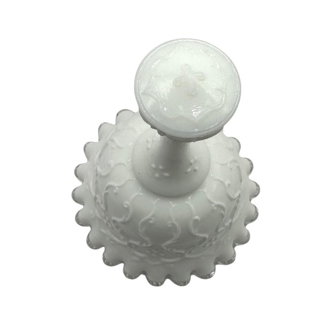 White Vintage Fenton Silver Crest Spanish Lace Milk Glass Bell For Sale - Image 8 of 12