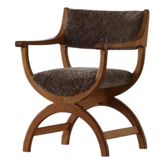 Mid-Century Modern Kurul Armchair in Oak and Lambswool by Henning Kjærnulf, 1960s For Sale