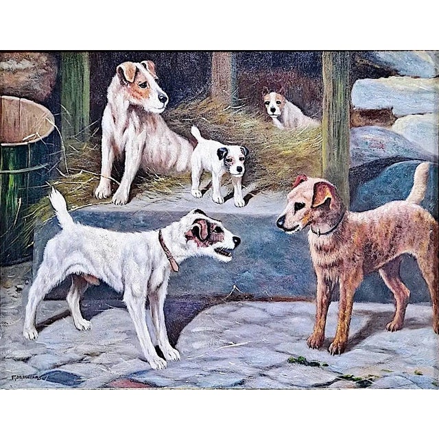 English “Jack Russells in a Barn” by f.m. Hollams (1877-1963) For Sale - Image 3 of 8