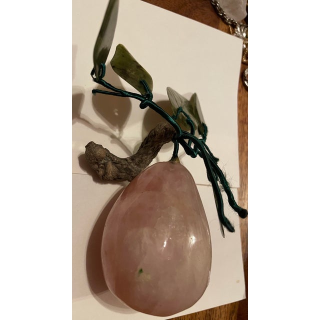Asian Carved Rose Quartz Decorative Hard Stone Fruit Pear Shaped For Sale - Image 10 of 10