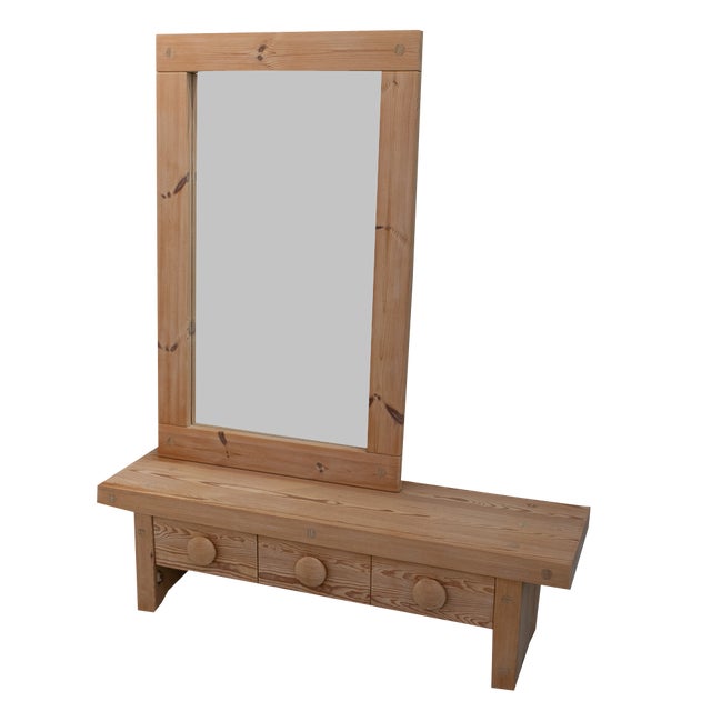 Set of Swedish Modern Pine Bench and Mirror by Ruben Ward for Fröseke, 1970s For Sale