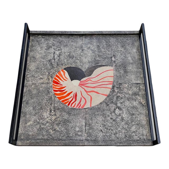 Vintage R & Y Augousti Shagreen Nautilus Shell Tray For Sale