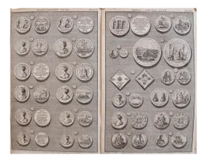 Original 1745 British Engravings, Medals of Queen Anne - A Pair
