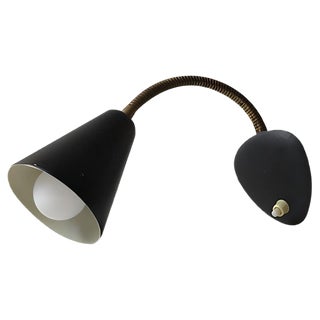 Scandinavian Modern Adjustable Black Wall Lamp in Brass, 1950s For Sale