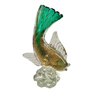 Vintage Murano Sommerso Green Gold Flecks Bollicine Italian Bubble Glass Fish