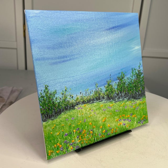 Contemporary A Walk in the Park Acrylic Painting 8" X 8" Unframed Nature Themed Wall Art For Sale - Image 3 of 7