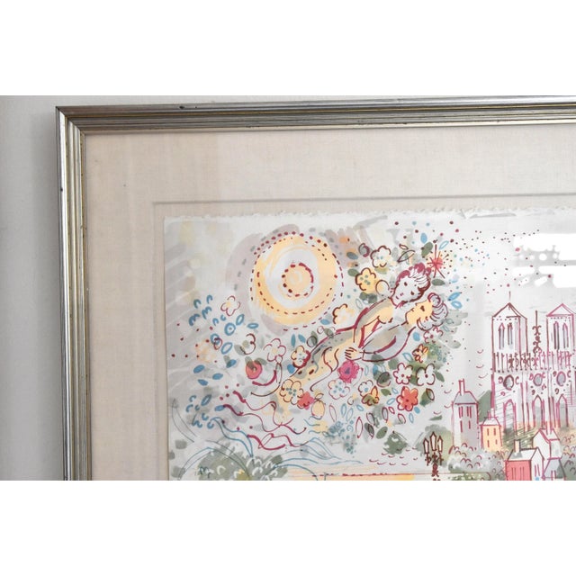 A vintage, signed and numbered lithograph print by French artist Charles Cobelle of a Paris cityscape, titled "Notre...