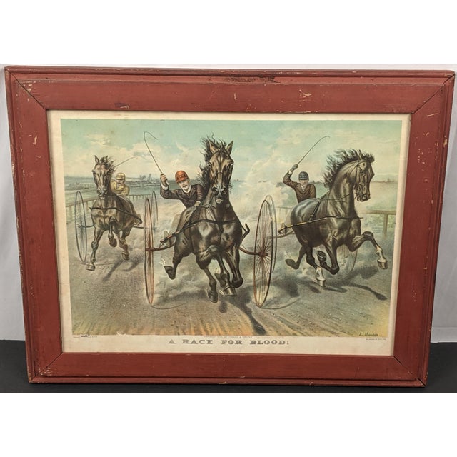 Vintage Currier & Ives “A Race for Blood!” Equestrian Harness-Racing Artwork After Louis Maurer, Framed For Sale - Image 11 of 14