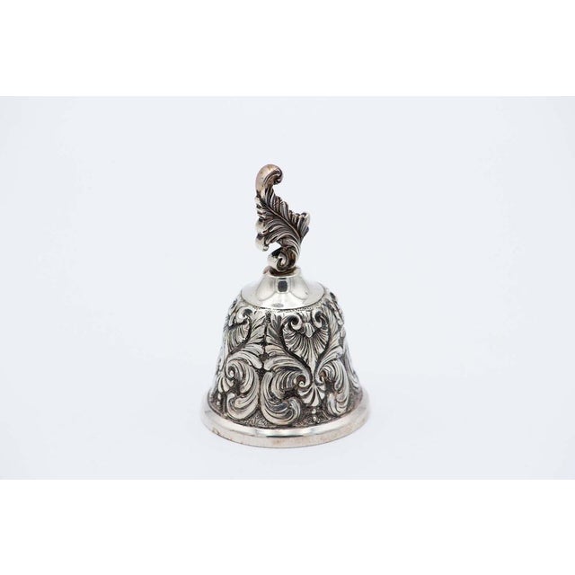 Chiseled Silver Bell with Feathers and Plant-Based Elements For Sale - Image 4 of 4