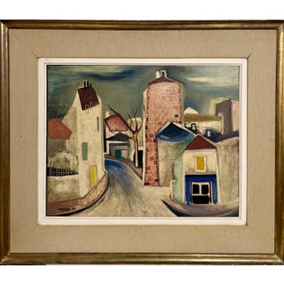 Charles Chartier, Charles Chartier 1951 French Cubist Modernist Oil Painting Surreal Paris Village, 1951 For Sale