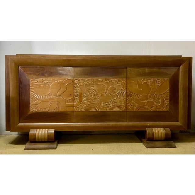 Exceptional French brutalist sideboard or buffet cabinet, dating from the 1940s–1950s. This remarkable handcrafted piece...