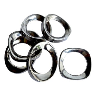 Vintage Silverplate Modernist Napkin Rings, Set of 6 For Sale