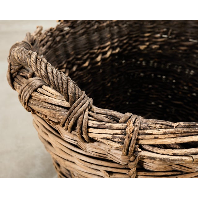 Wood French Champagne Grape Vineyard Harvest Woven Wicker Basket For Sale - Image 7 of 18