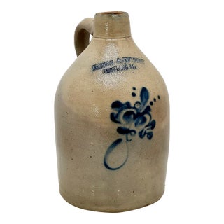 Scarce Antique American Blue Decorated Stoneware 1 Gallon Jug From Historic Portland Maine Merchant Kendal & Whitney For Sale