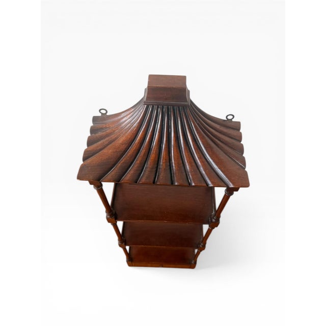 Late 20th Century Asian-Inspired Pagoda Top Wall-Mounted Hanging Étagère / Display Shelf in Mahogany With Drawer For Sale In Boston - Image 6 of 12