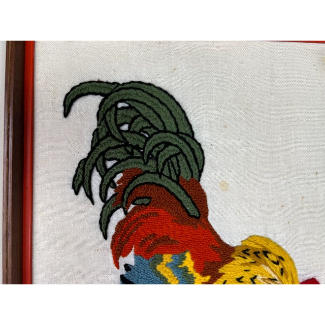 70's Vintage Hand Embroidery Rooster Wall Art For Sale - Image 10 of 12