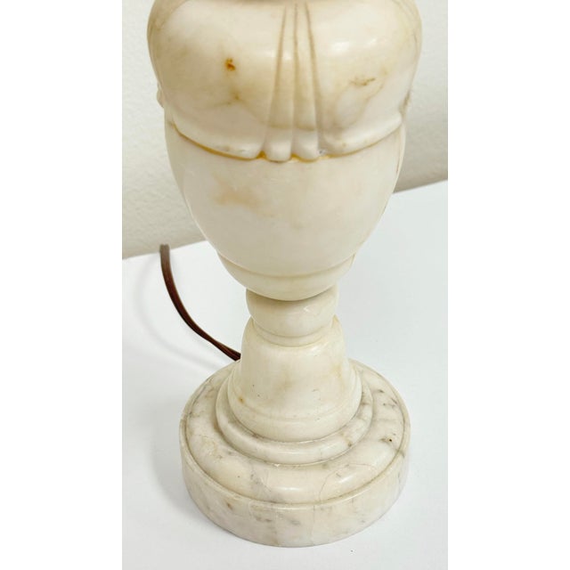 Antique Mid Century Italian Carved Alabaster Urn Table Lamp For Sale - Image 9 of 14