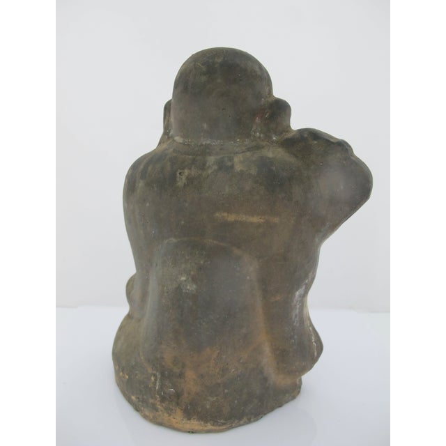 Japanese Old Japanese Fushimi Ningyo Clay Hotei Laughing Jolly Buddha Figurine For Sale - Image 3 of 6