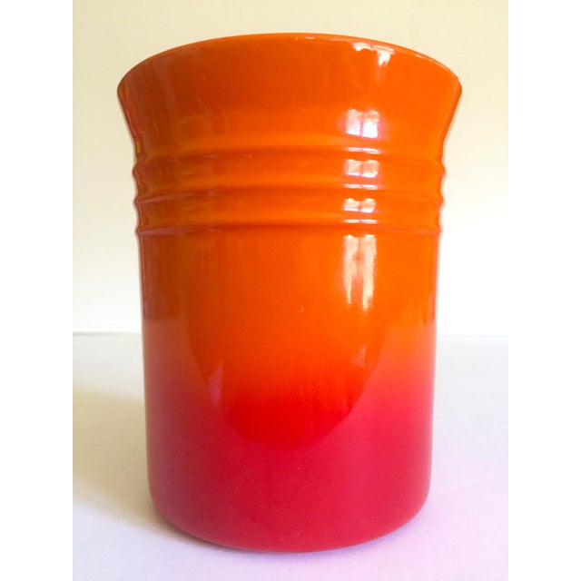 Le Creuset Volcanic Orange Red Stoneware Ceramic Utensil Holder Crock