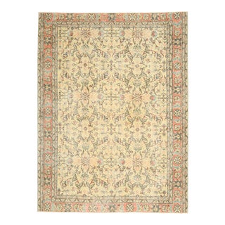 1970s Vintage Turkish Oushak Handmade Wool Cotton Orange Area Rug For Sale