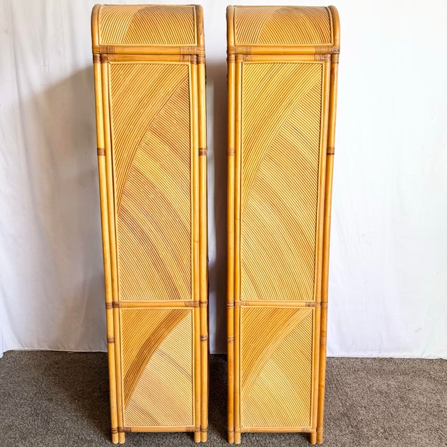 Boho Chic Late 20th Century Boho Chic Wavy Pencil Reed Etageres - A Pair For Sale - Image 3 of 12