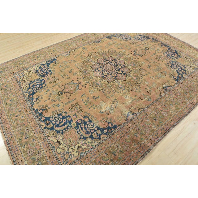 Farmhouse Tabriz Rug 8’1” X 10’11” Pink Wool Vintage Distressed Hand-Knotted Carpet For Sale - Image 3 of 15