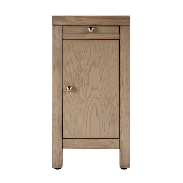 Spritely Home Accent Furniture Nora 12 in. W Rectangular Wood 1 Door Narrow End Table with Pull-Out Tray, Light Oak For Sale - Image 4 of 10