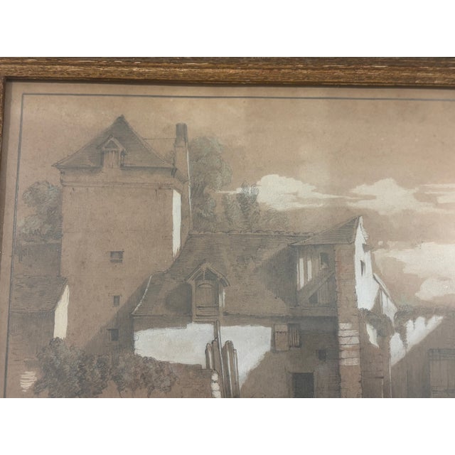 19th Century European Sepia Wash Architectural Landscape Drawing in Pencil & Chalk, Framed For Sale - Image 4 of 16