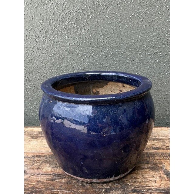 Vintage Blue Glazed Ceramic Planter For Sale - Image 9 of 12