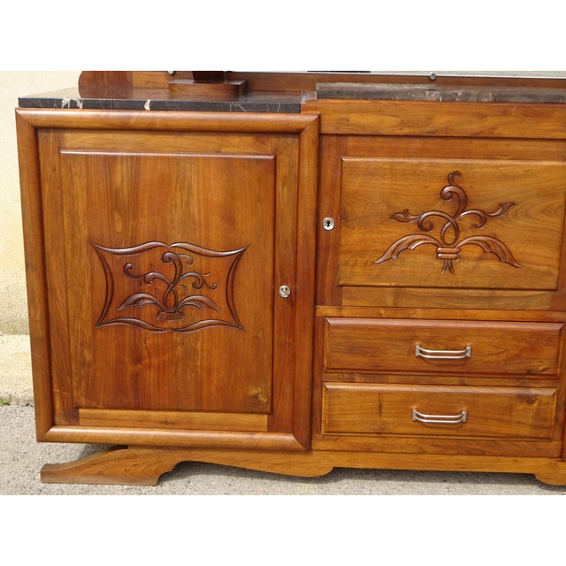Glass Large Mid-Century Walnut and Black Marble Sideboard For Sale - Image 7 of 18