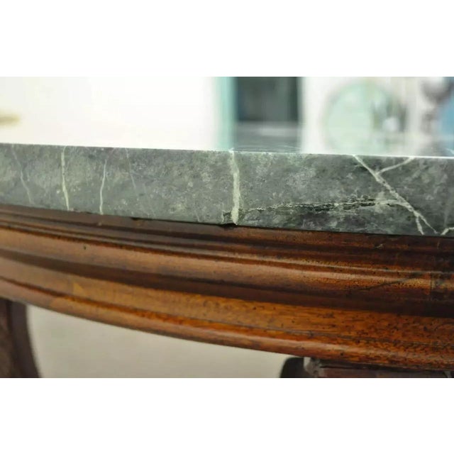 French Baroque Style Carved Mahogany and Green Marble Top Round Center Table For Sale - Image 9 of 10