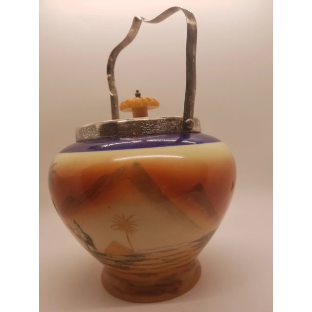 Noritake Vintage Hand-Painted Noritake China Biscuit Jar With Silverplated Handle & Lid For Sale - Image 4 of 7