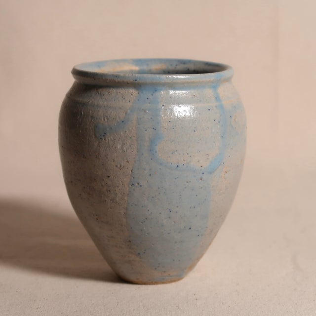 Ceramic Vintage Signed Artisan Thrown Studio Pottery Vase With Blue Drip Glaze and Organic Minimalist Form For Sale - Image 7 of 9