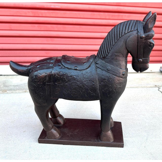 Farmhouse Hand Carved Wooden Horse Statue For Sale - Image 3 of 7