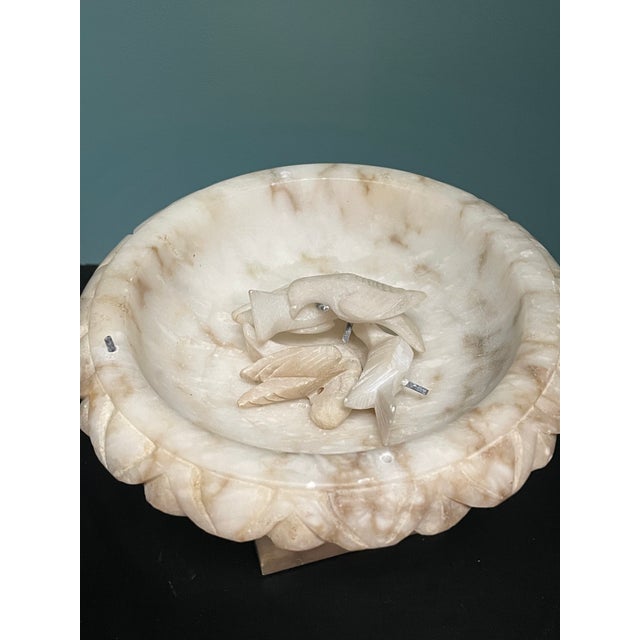 Mid 20th Century Italian Alabaster Bird Bath and Marble Pedestal Bowl