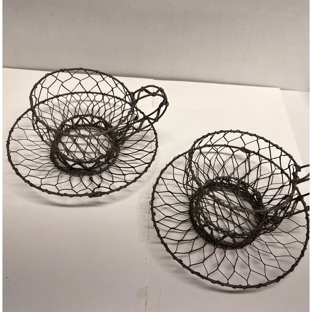 Vintage Wire Folk Art Tea Cups Set/2 For Sale - Image 4 of 6