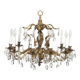 Antique 10 Arm Big Brilliant Bold Beautiful Brass Cut Lead Crystal Chandelier For Sale