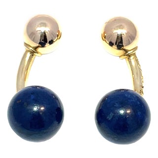 Tiffany & Co. 14k Yellow Gold Lapis Ball Cufflinks For Sale