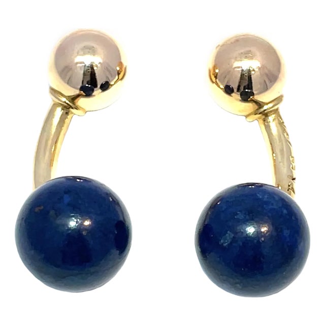 Tiffany & Co. 14k Yellow Gold Lapis Ball Cufflinks For Sale