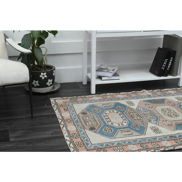 1970s Vintage Turkish Handmade Wool & Cotton Beige Area Rug For Sale In San Francisco - Image 6 of 11