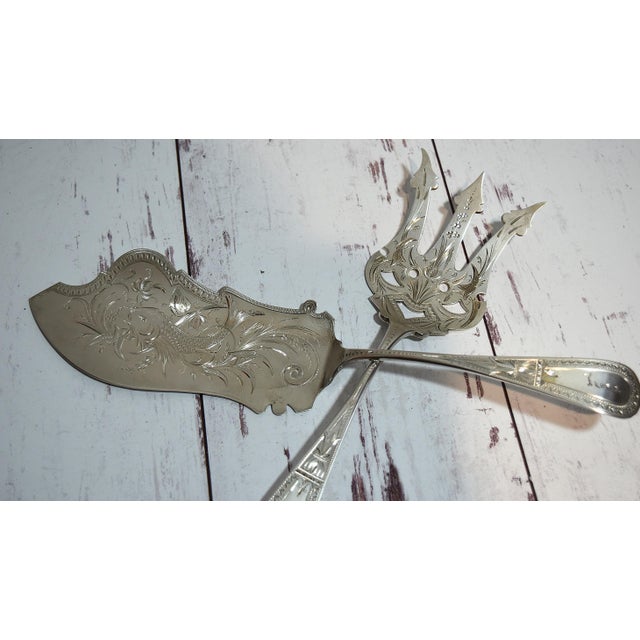 Late 19th Century Beautiful Antique Sterling Silver Fish Server & Fork Set Bailey Banks and Biddle For Sale - Image 14 of 16