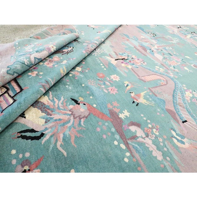 Galerie Shabab Collection Mid-20th Century Handmade Chinese Art Deco Room Size Carpet in Seafoam Green For Sale - Image 10 of 10