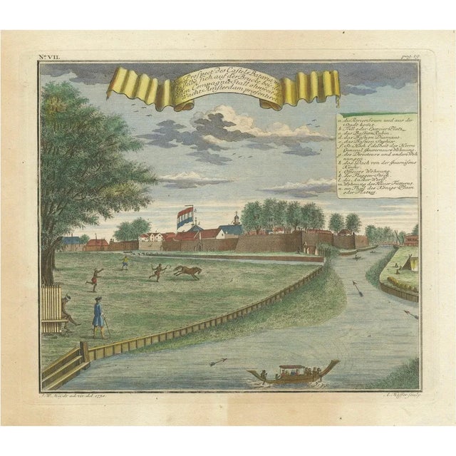 J.W. Heydt, Batavia Castle and Parade Ground, 1738, Hand-Coloured Engraving For Sale