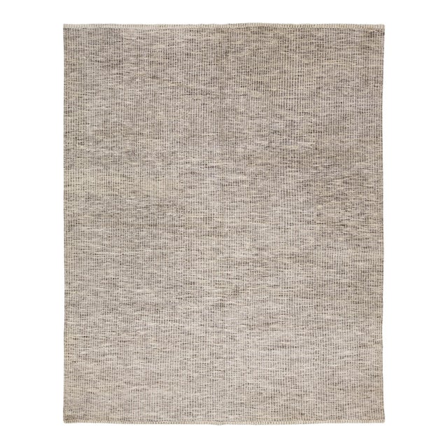 Modern Moroccan Style Wool Rug Neutral Earth Tones & Minimalist Grid Pattern For Sale
